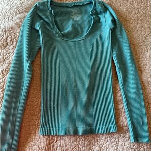 Teal Long Sleeve Ribbed Top